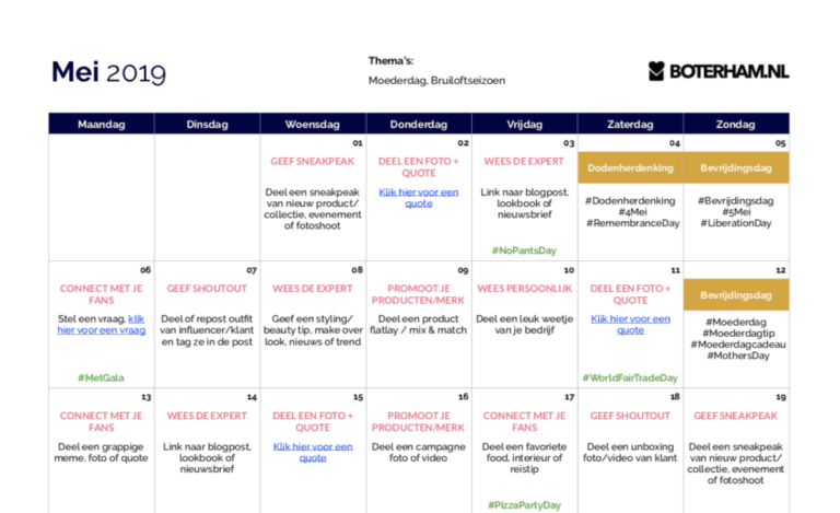 Voorbeeld Fashion Content Kalender