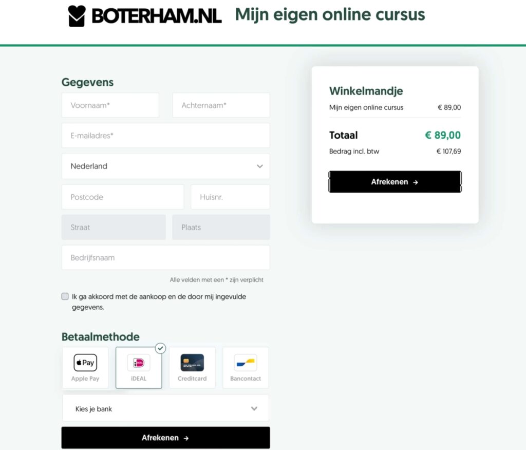 Betaalpagina voorbeeld Plug&Pay