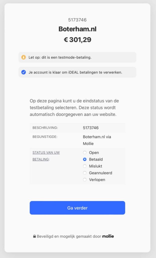 Mollie betaalpagina test