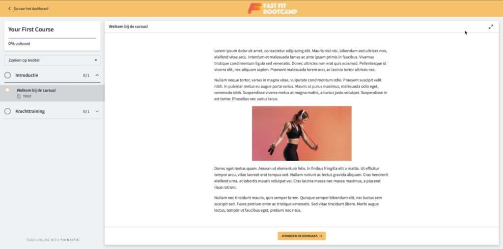voorbeeld tekstles in de cursusomgeving Thinkific