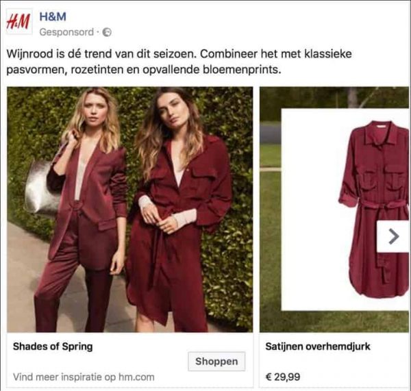 voorbeeld van facebook betaald adverteren door hm fashion