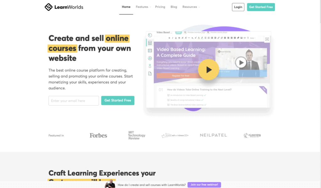 homepage LearnWorlds