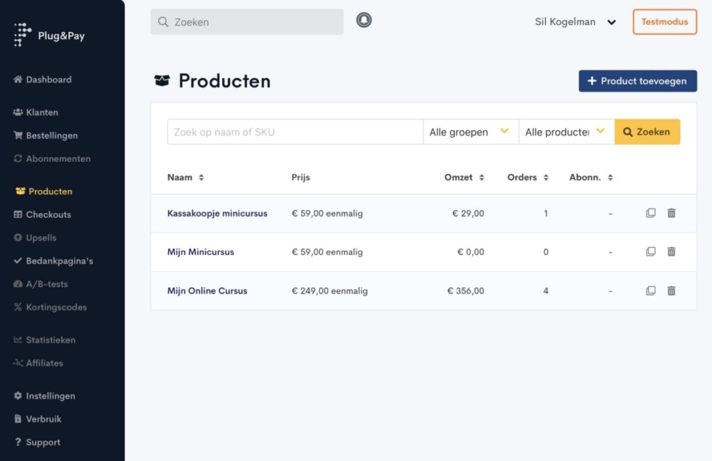 Overzicht producten in Plug & Pay