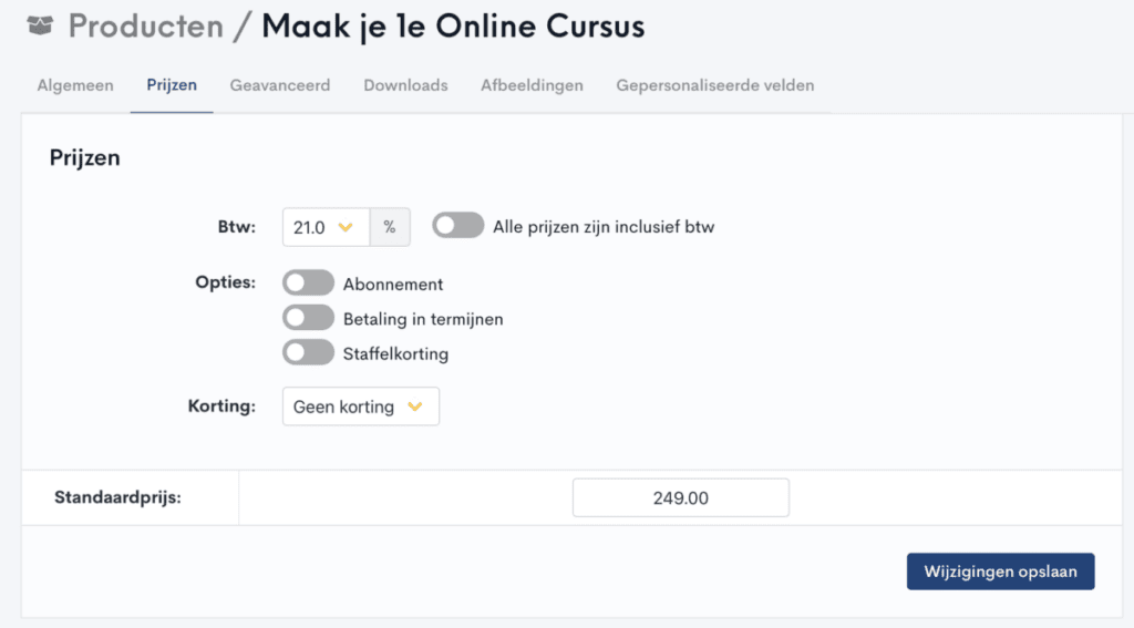 Productprijs instellen voor je cursus