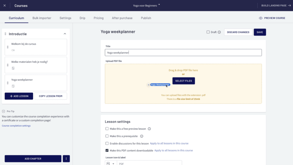 pdf les toevoegen in Thinkific