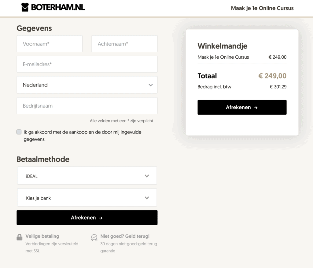 Voorbeeld basis betaalpagina