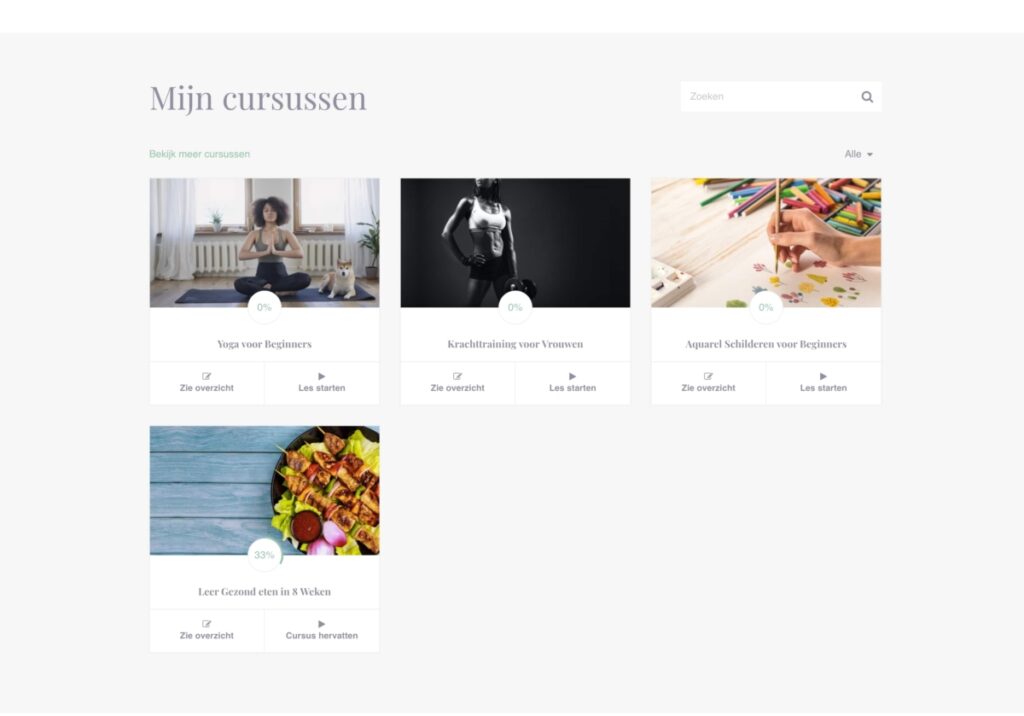 Voorbeeld Thinkific cursus dashboard cursisten