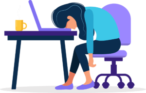 vrouw moe laptop bureau zonder achtergrond