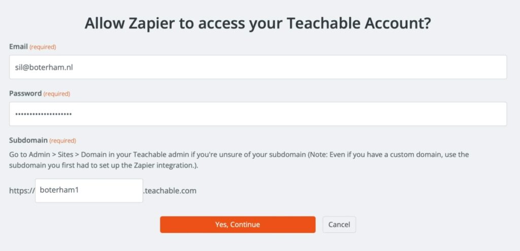 Teachable Zapier app login