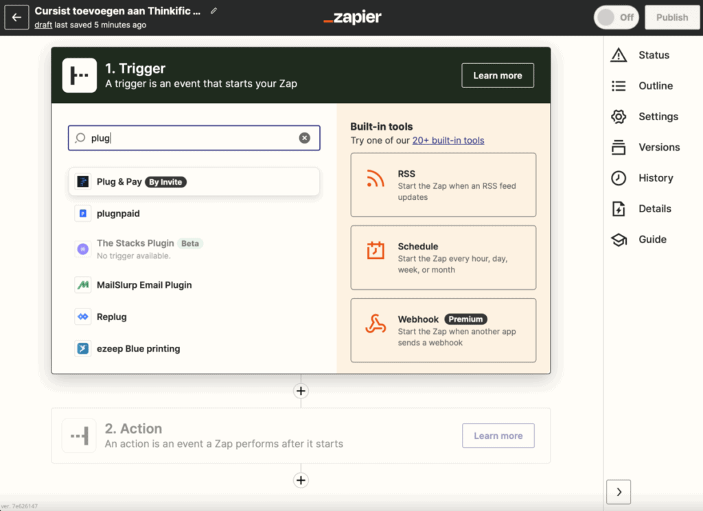 Zapier Zap maken met Plug & Pay Trigger